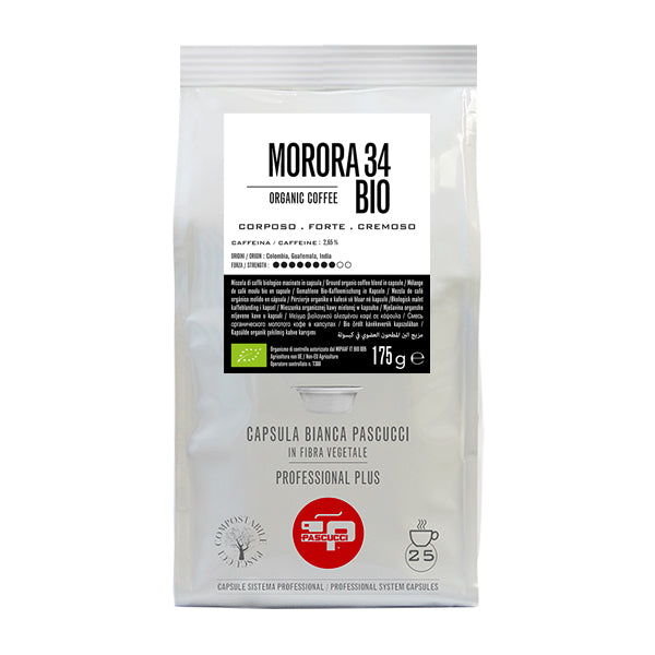CAFEA MORORA 34 BIO ÎN CAPSULA BIANCA PROFESSIONAL PLUS (25 BUC) – COSTUL UNEI CAPSULE ESTE 2.92 LEI